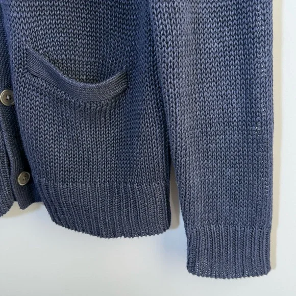 POLO RALPH LAUREN LINEN CARDIGAN SWEATER NAVY BLUE S OPEN CHUNKY KNIT V-NECK